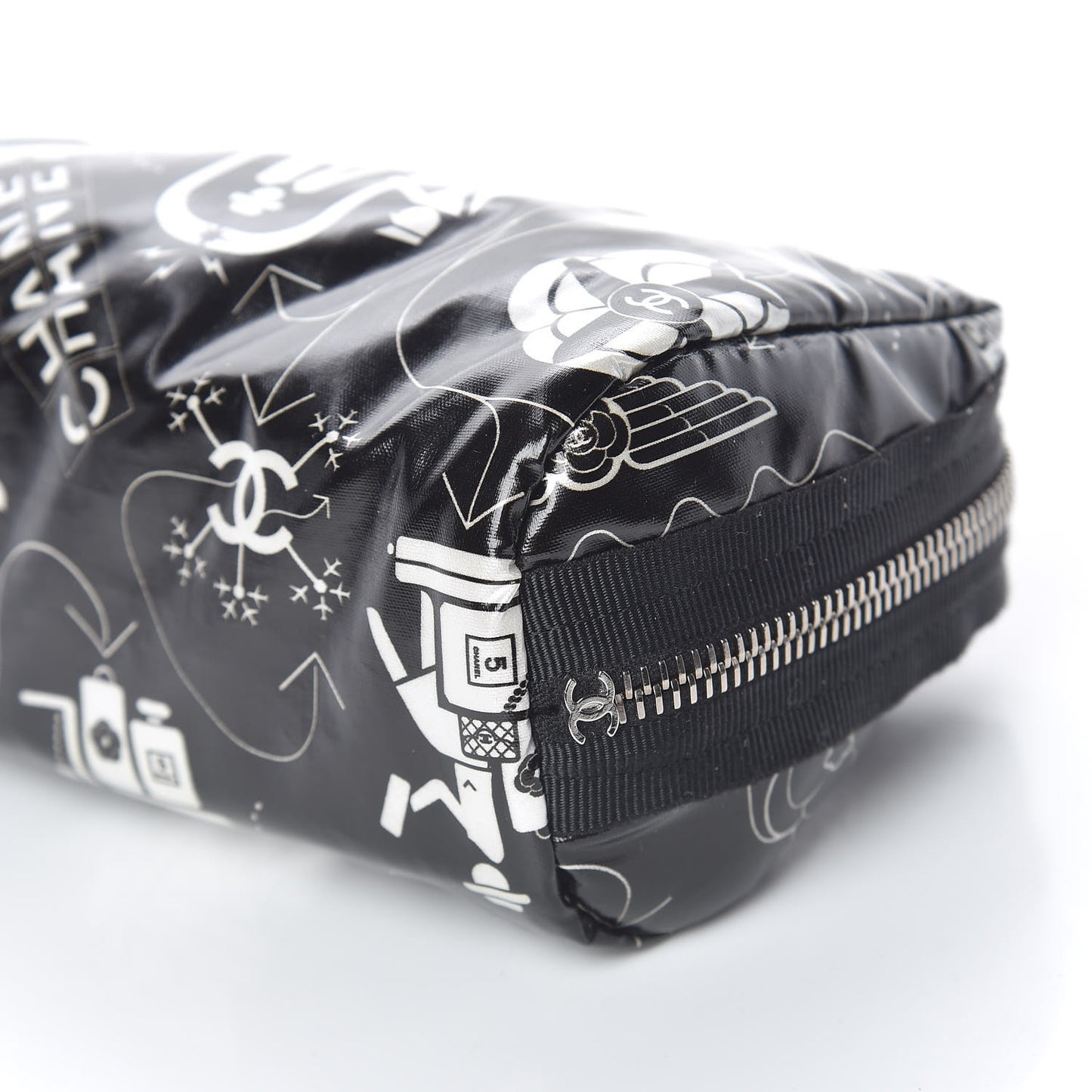 Coated Canvas Airline Cosmetic Pouch Black White