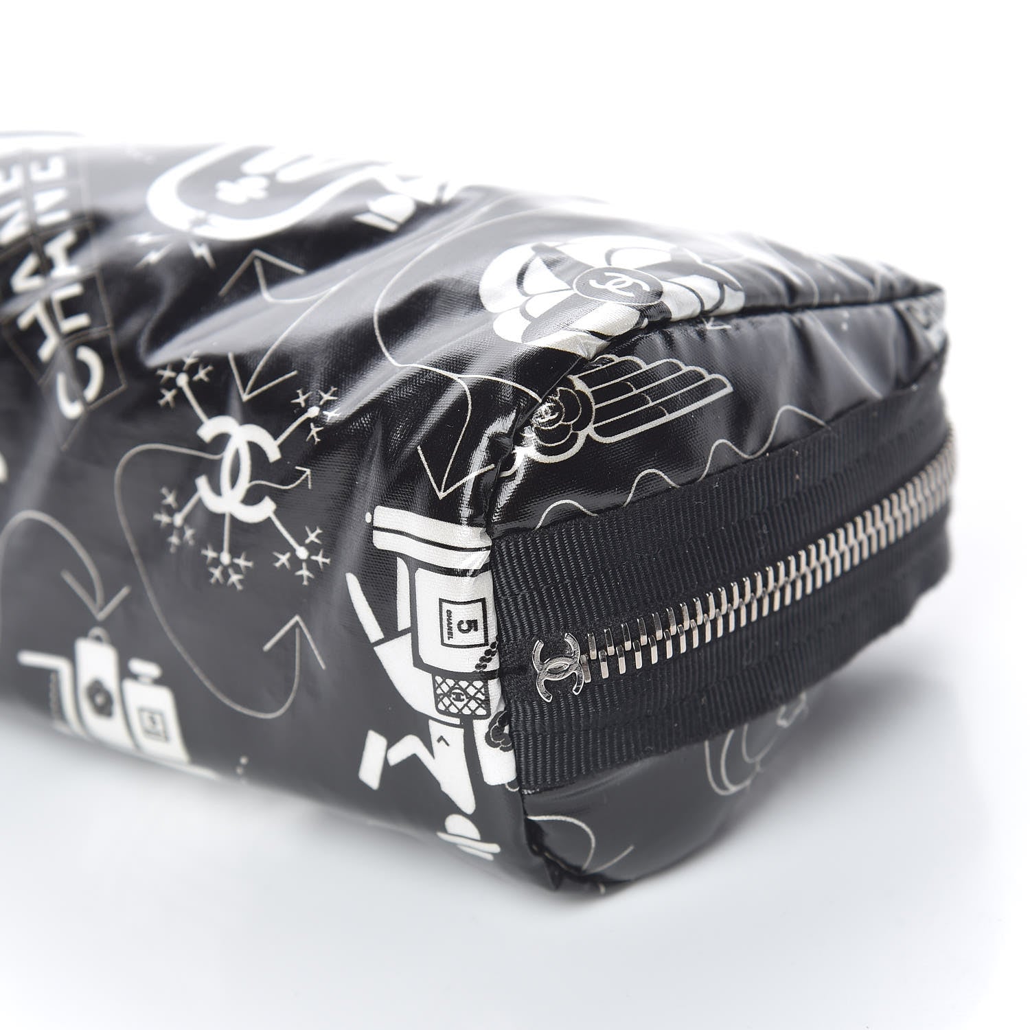 Chanel Coated Canvas Airline Cosmetic Pouch Black White 9 of 9