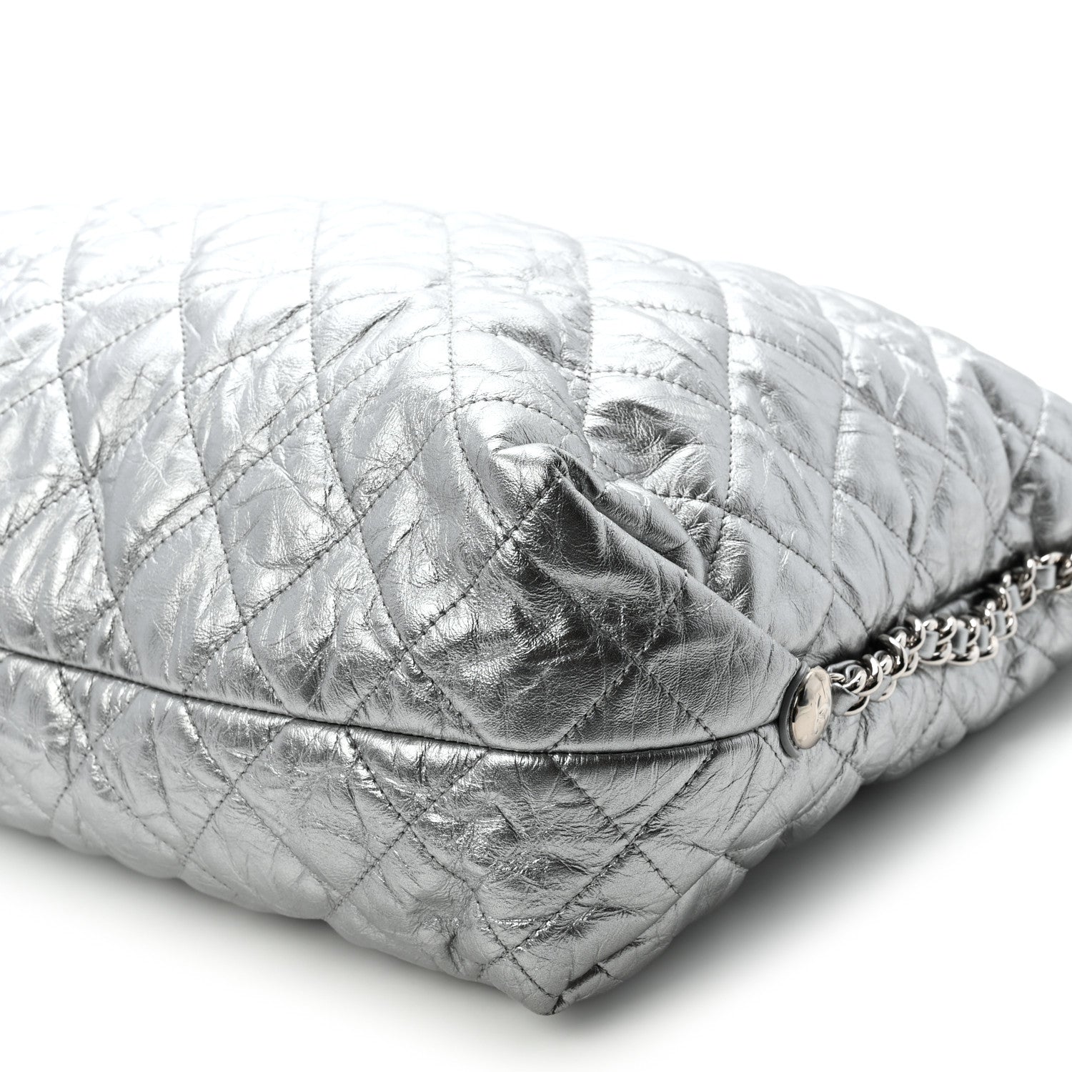 Chanel Metallic Crackled Calfskin Quilted Large Big Bang Hobo Silver 10 of 10