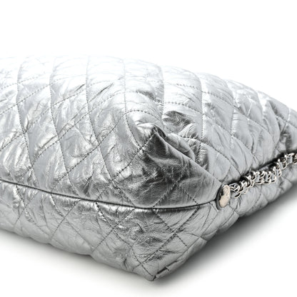 Chanel Metallic Crackled Calfskin Quilted Large Big Bang Hobo Silver 10 of 10