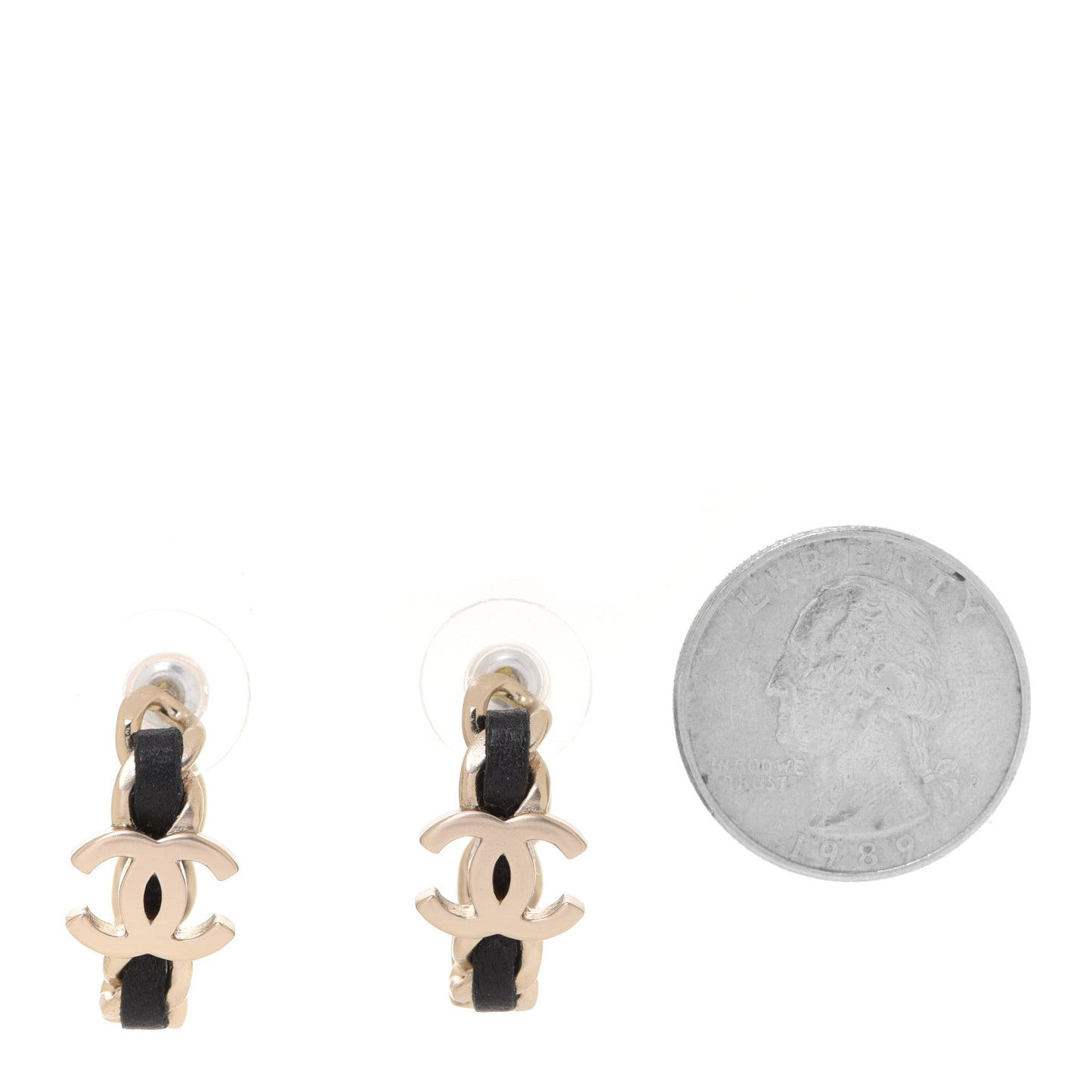 Lambskin CC Chain Hoop Earrings Matte Gold Black