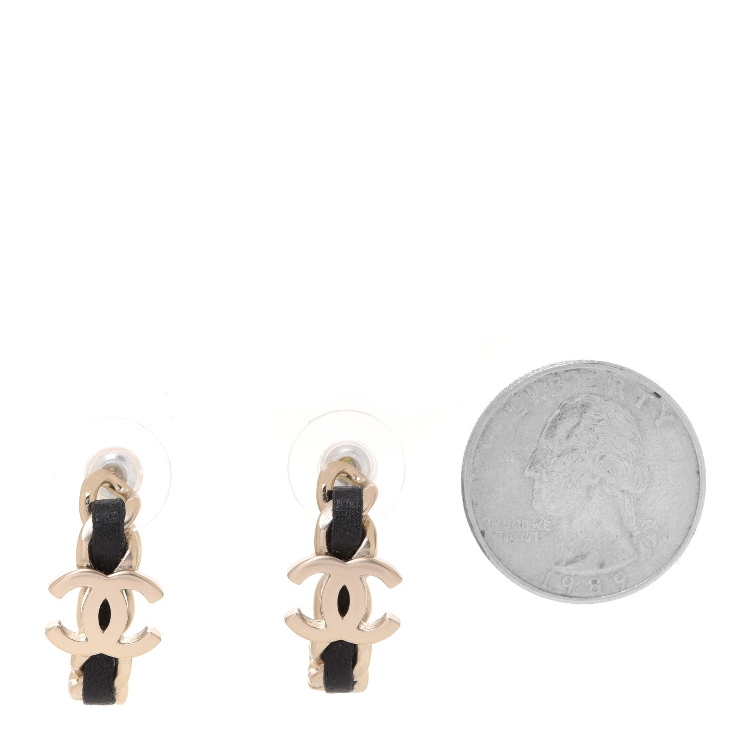 Chanel Lambskin CC Chain Hoop Earrings Matte Gold Black 2 of 5