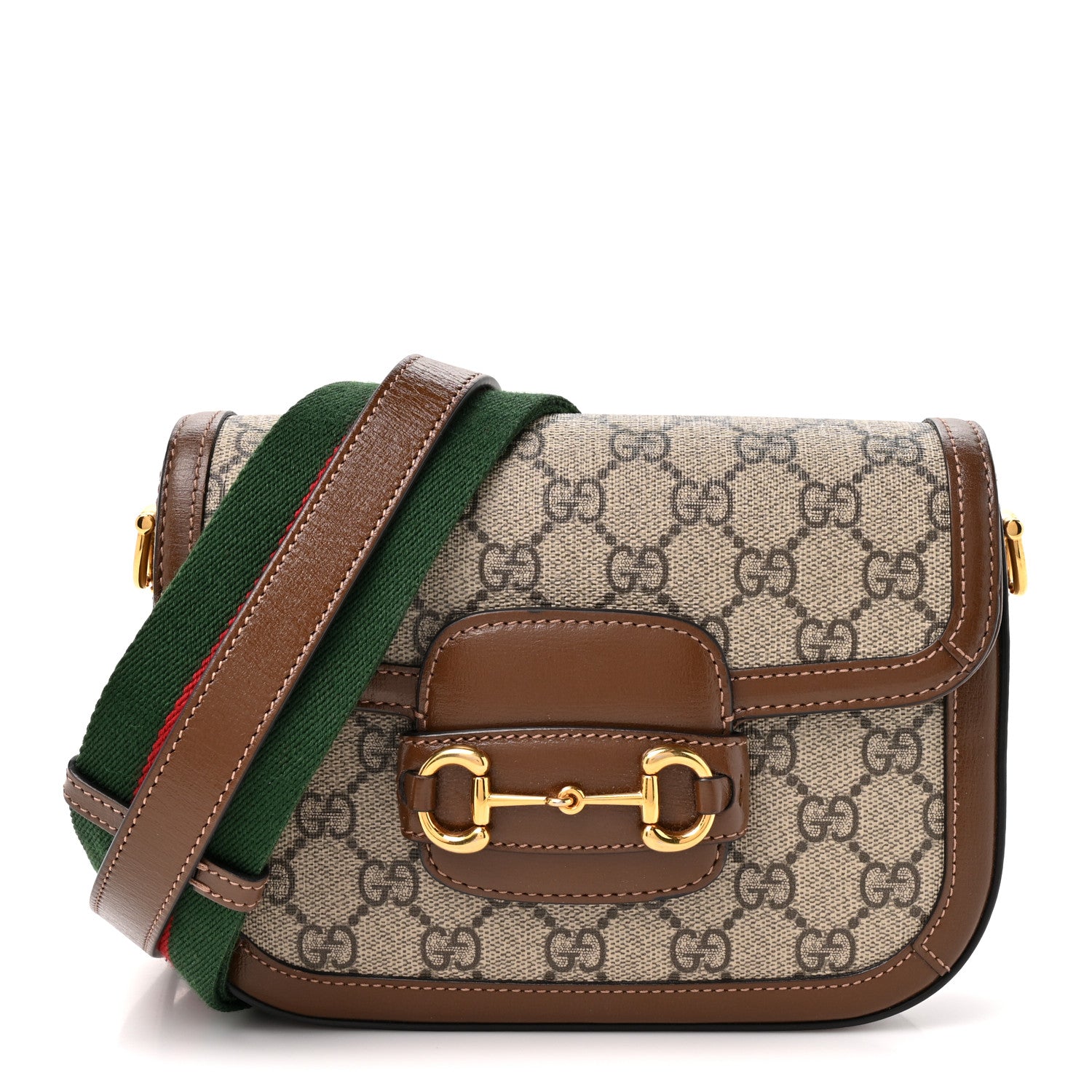 Gucci GG Supreme Monogram Azalea Calfskin Web Mini Horsebit 1955 Shoulder Bag Beige Ebony Brown Sugar 1 of 11