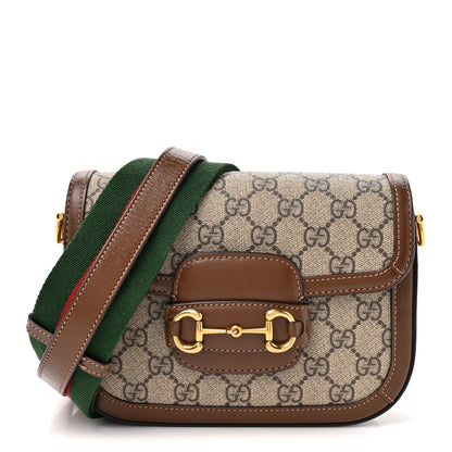 Gucci GG Supreme Monogram Azalea Calfskin Web Mini Horsebit 1955 Shoulder Bag Beige Ebony Brown Sugar 1 of 11