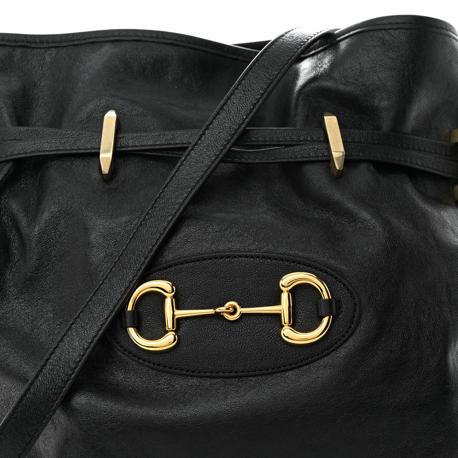 Gucci Sakai Calfskin Horsebit 1955 Cinch Top Messenger Bag Black