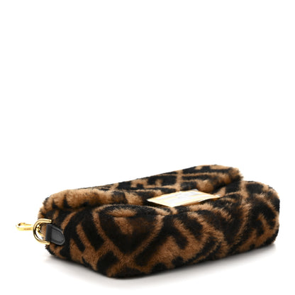 Fendi Shearling Vitello Dolce Macro FF 1974 Mini Baguette Tobacco Black 4 of 10
