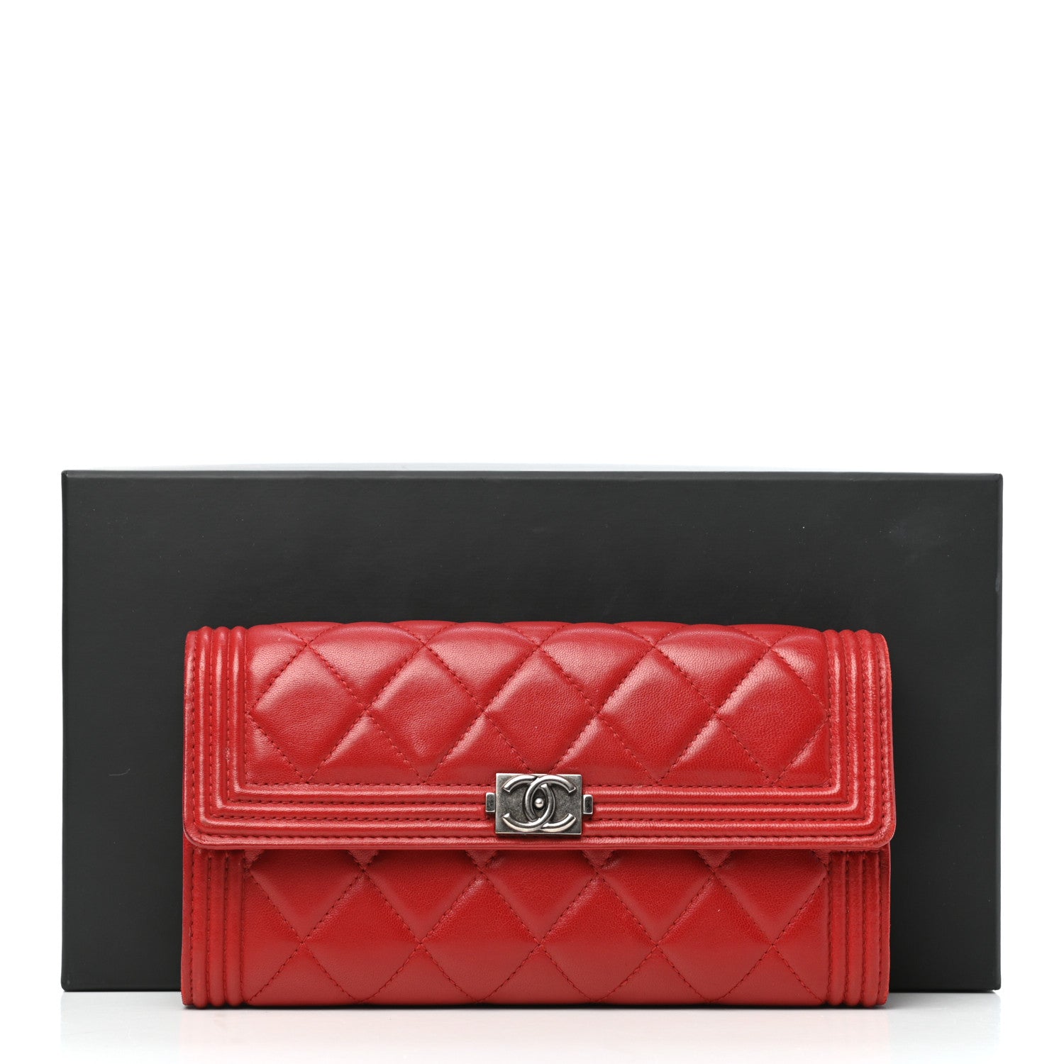 Chanel Lambskin Quilted Boy Flap Wallet Red 9 of 9