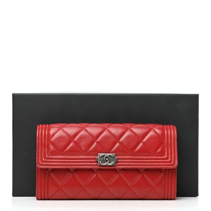 Chanel Lambskin Quilted Boy Flap Wallet Red 9 of 9