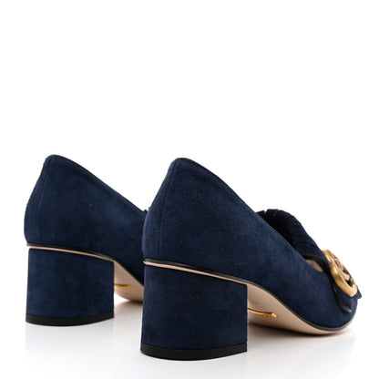 Gucci Kid Scamosciato GG Marmont Fringe 50mm Loafer Pumps 36 Blue Ink 4 of 9