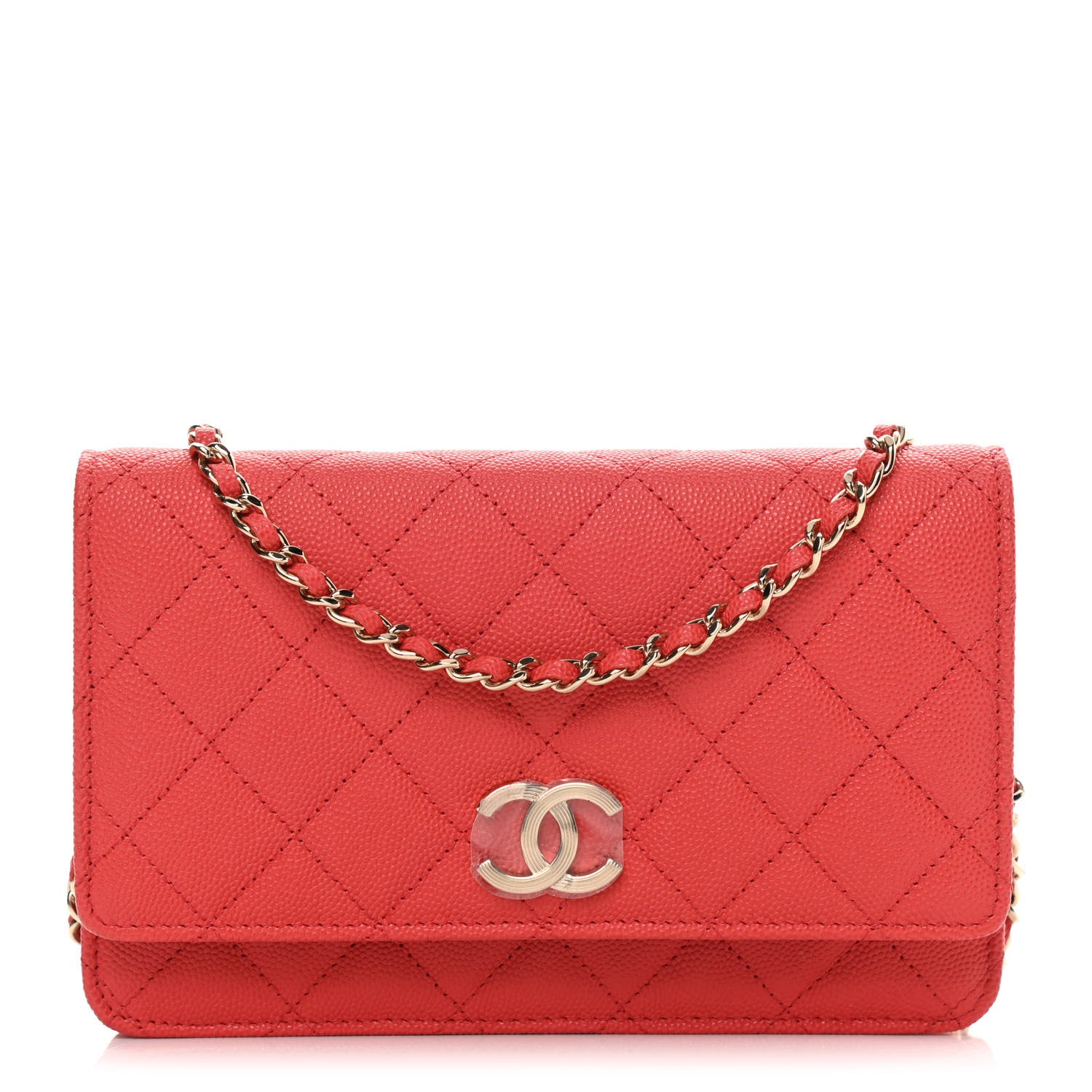 Chanel Caviar Quilted Striated CC Wallet On Chain WOC Red 1 of 12