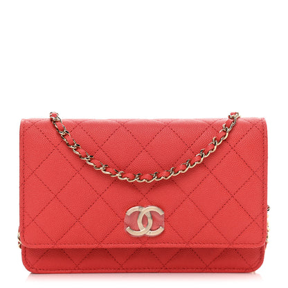 Chanel Caviar Quilted Striated CC Wallet On Chain WOC Red 1 of 12