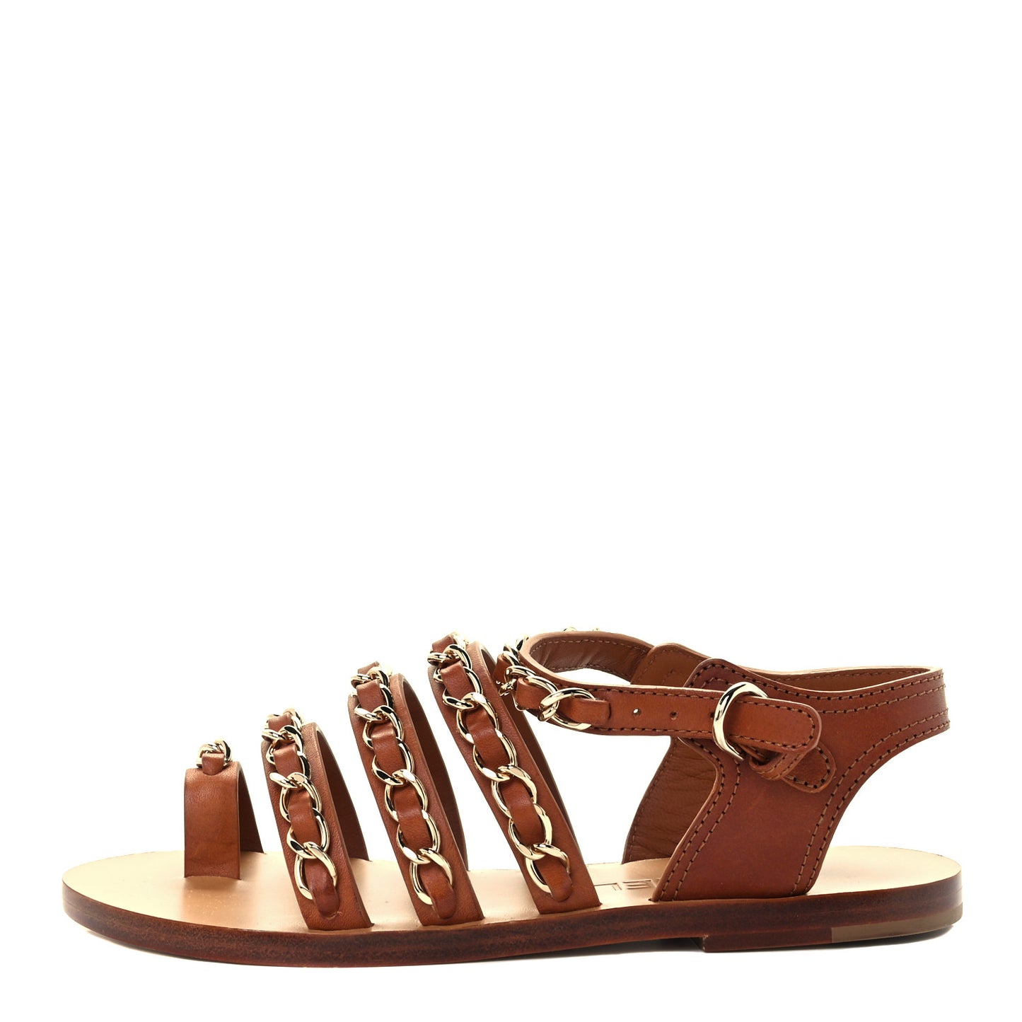 Calfskin Chain CC Flat Sandals 36 Beige