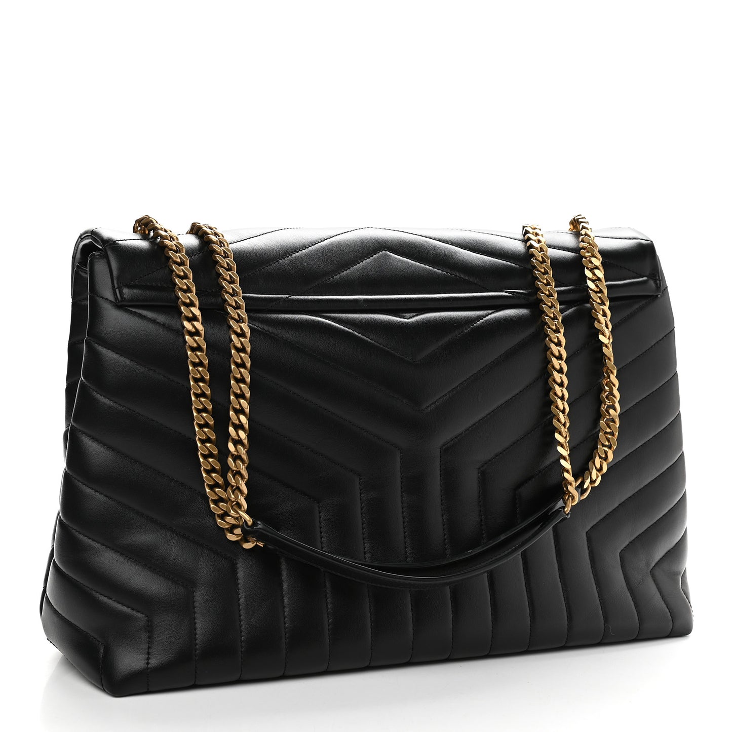 Calfskin Y Quilted Monogram Large Loulou Chain Satchel Black