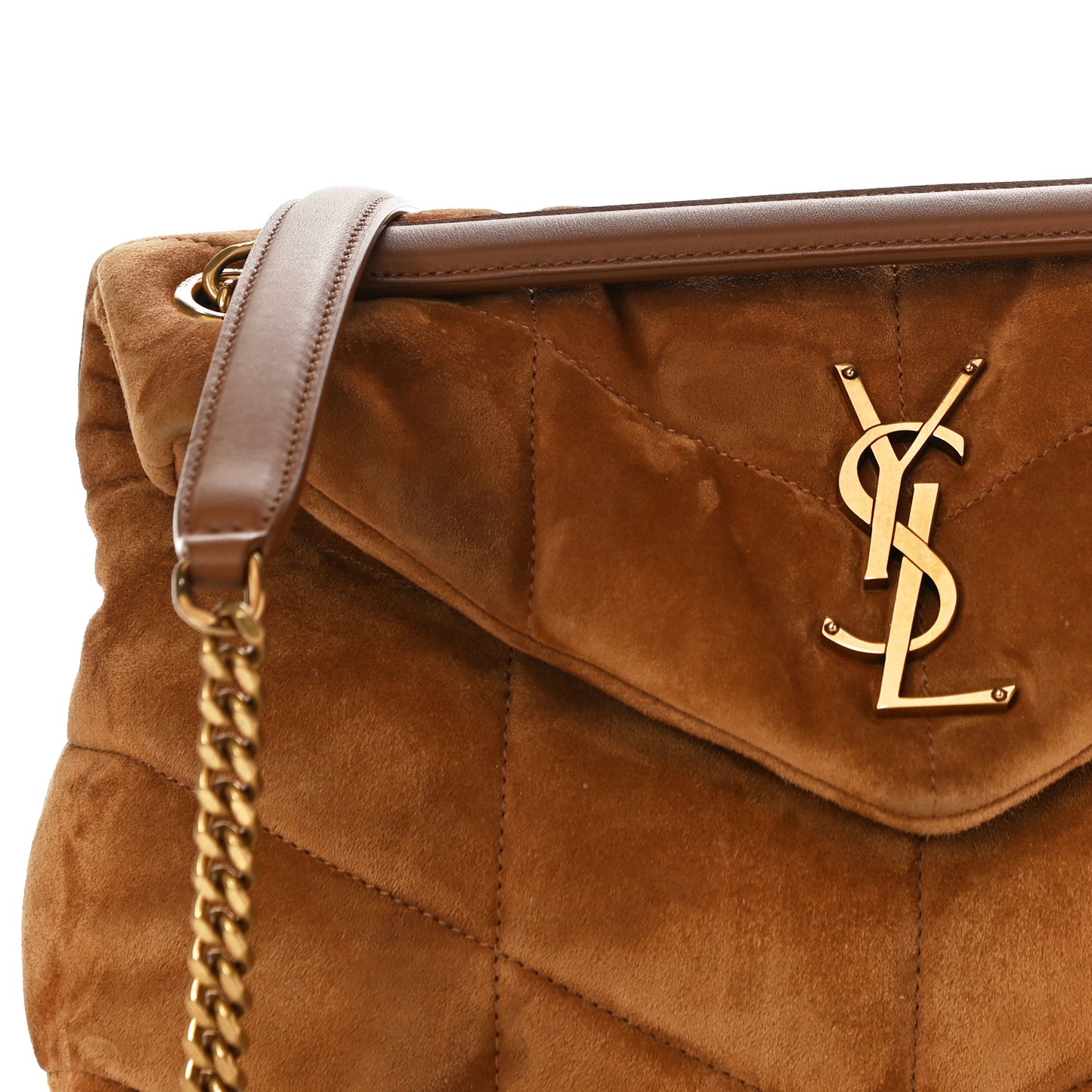 Suede Calfskin Quilted Small Loulou Puffer Monogram Chain Satchel Cinnamon