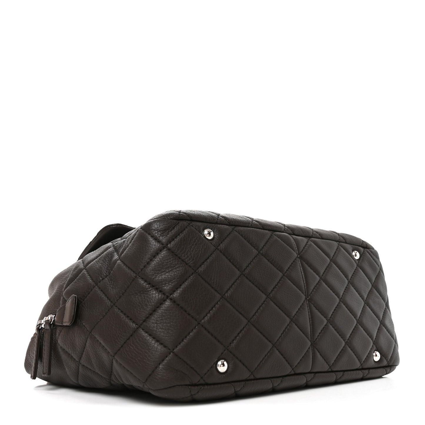 Lambskin Quilted Travel Flap Tote Dark Brown