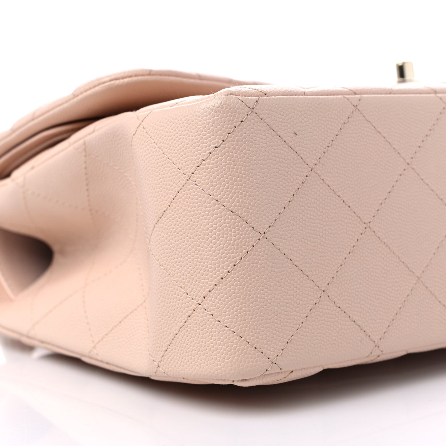 Caviar Quilted Jumbo Double Flap Light Beige