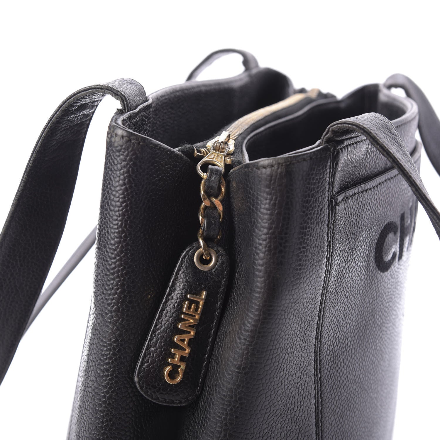 Chanel Caviar Embroidered Logo Shoulder Bag Black 11 of 13