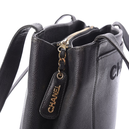 Chanel Caviar Embroidered Logo Shoulder Bag Black 11 of 13