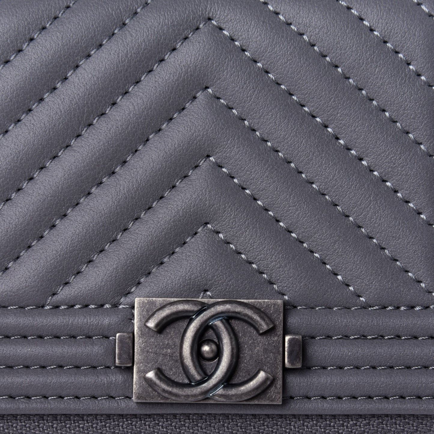 Calfskin Chevron Quilted Zip Around Boy Coin Purse Wallet Grey