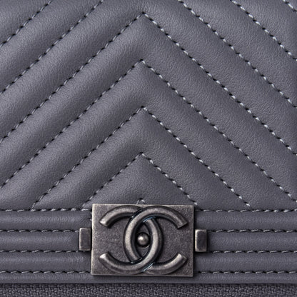 Chanel Calfskin Chevron Quilted Zip Around Boy Coin Purse Wallet Grey 5 of 5