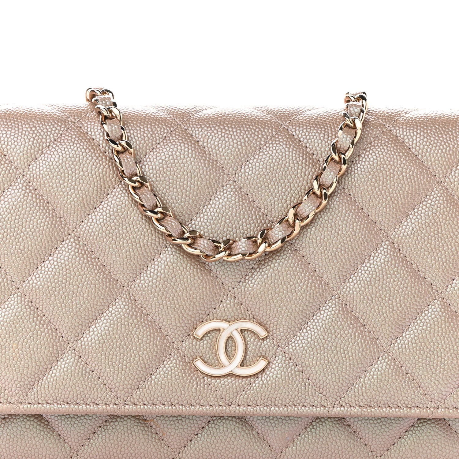 Chanel Iridescent Caviar Quilted Wallet On Chain WOC Beige 9 of 11