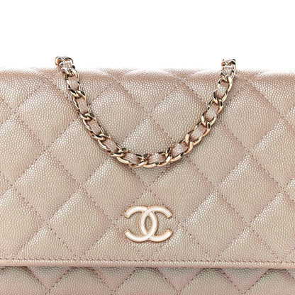 Chanel Iridescent Caviar Quilted Wallet On Chain WOC Beige 9 of 11