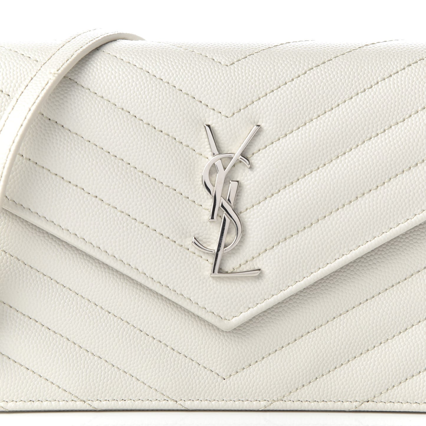 Grain De Poudre Matelasse Chevron Monogram Envelope Chain Wallet Optical White