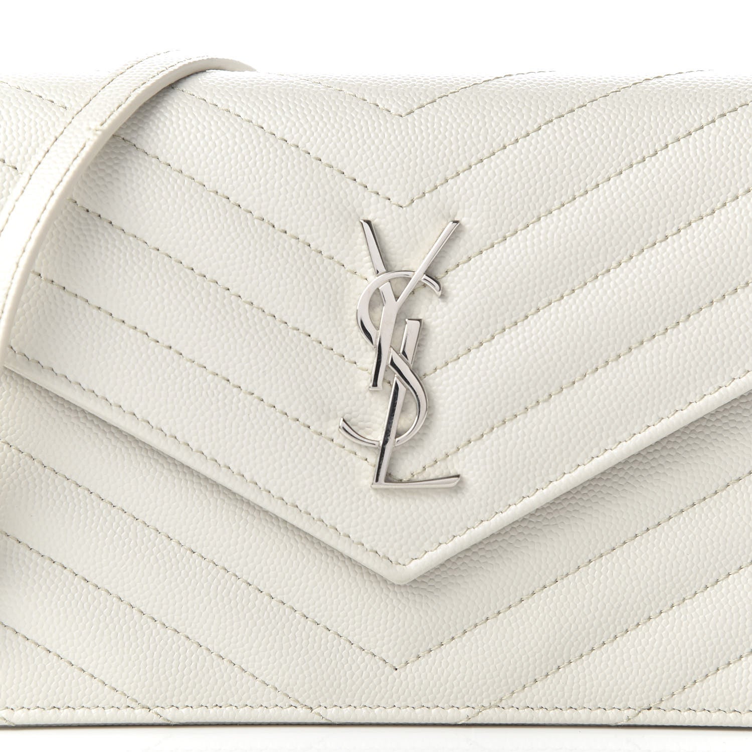 Saint Laurent Grain De Poudre Matelasse Chevron Monogram Envelope Chain Wallet Optical White 9 of 11
