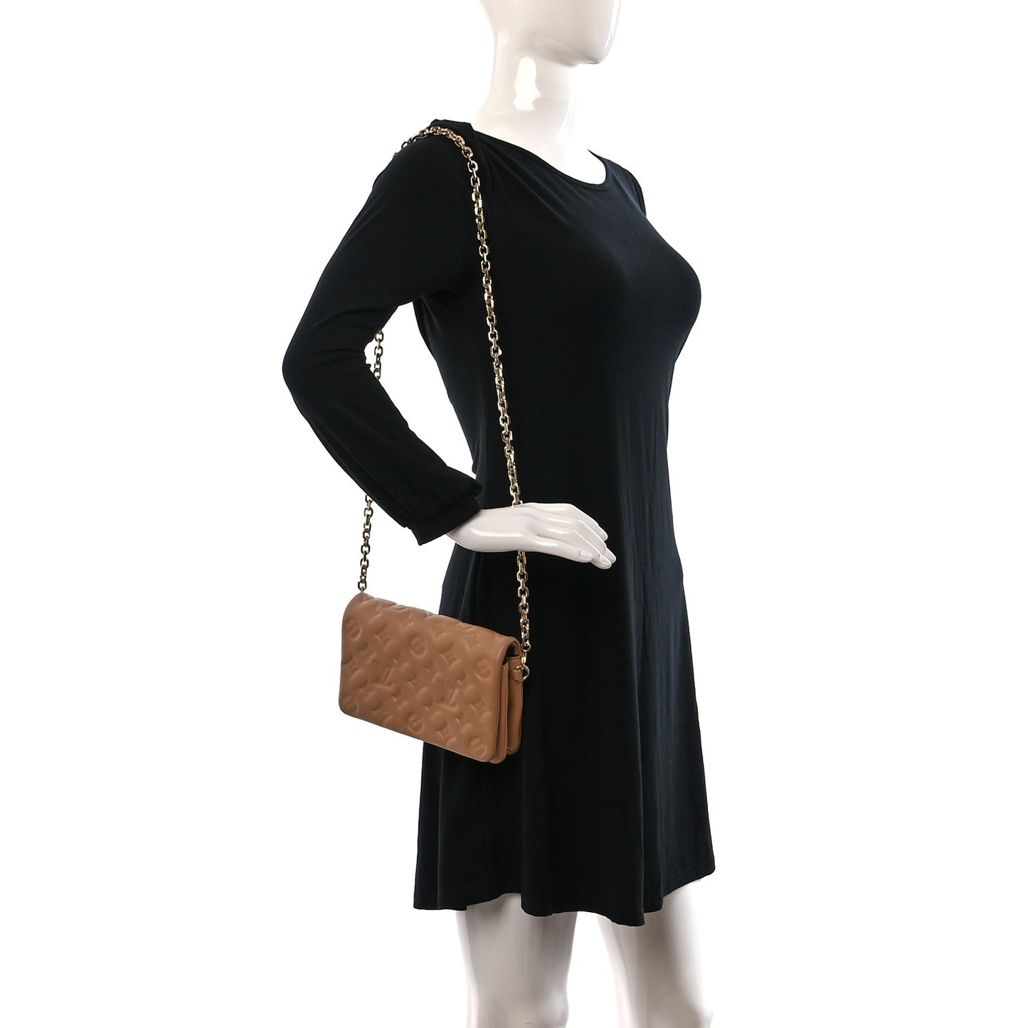 Lambskin Embossed Monogram Pochette Coussin Camel