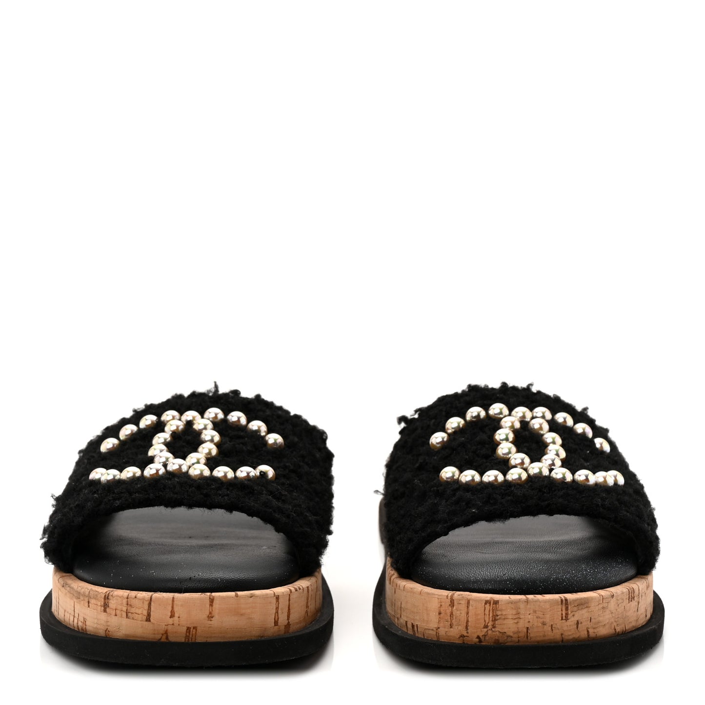 Fabric Pearl Cork CC Slip On Sandals 40 Black 38 Black