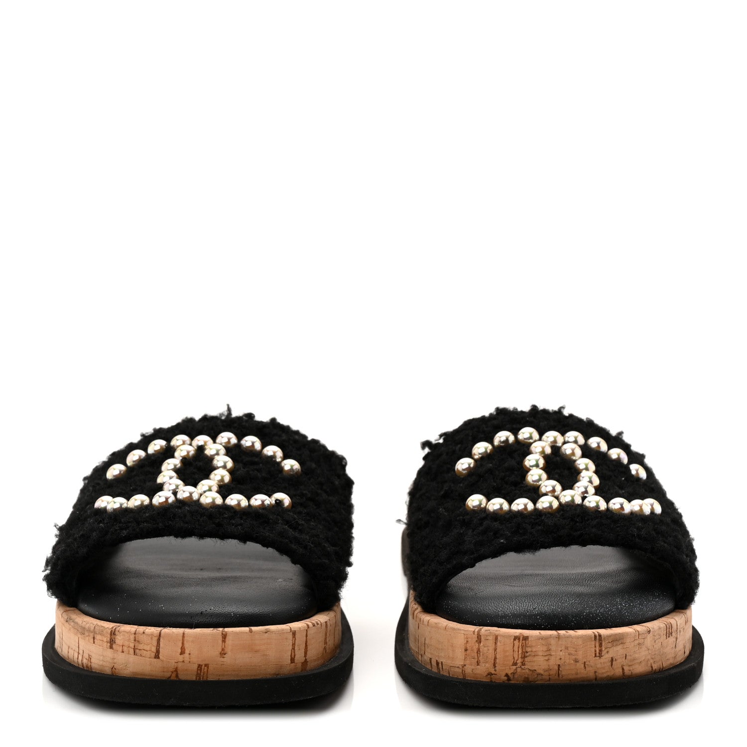 Chanel Fabric Pearl Cork CC Slip On Sandals 40 Black 38 Black 2 of 10