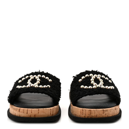 Chanel Fabric Pearl Cork CC Slip On Sandals 40 Black 38 Black 2 of 10