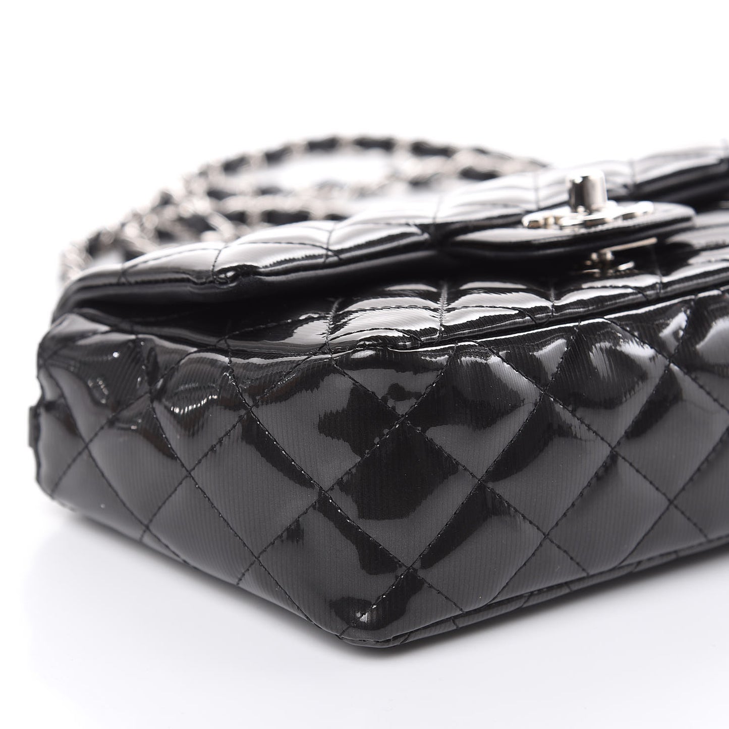 Striated Patent Quilted Mini Rectangular Flap Black