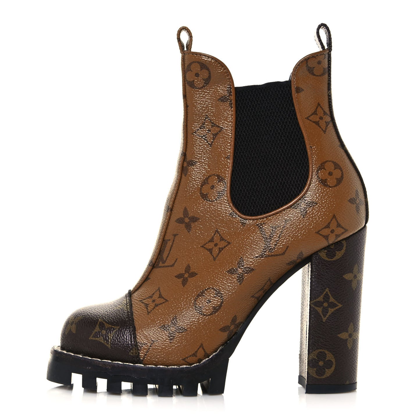 Patent Reverse Monogram Star Trail Chelsea Ankle Boots 37