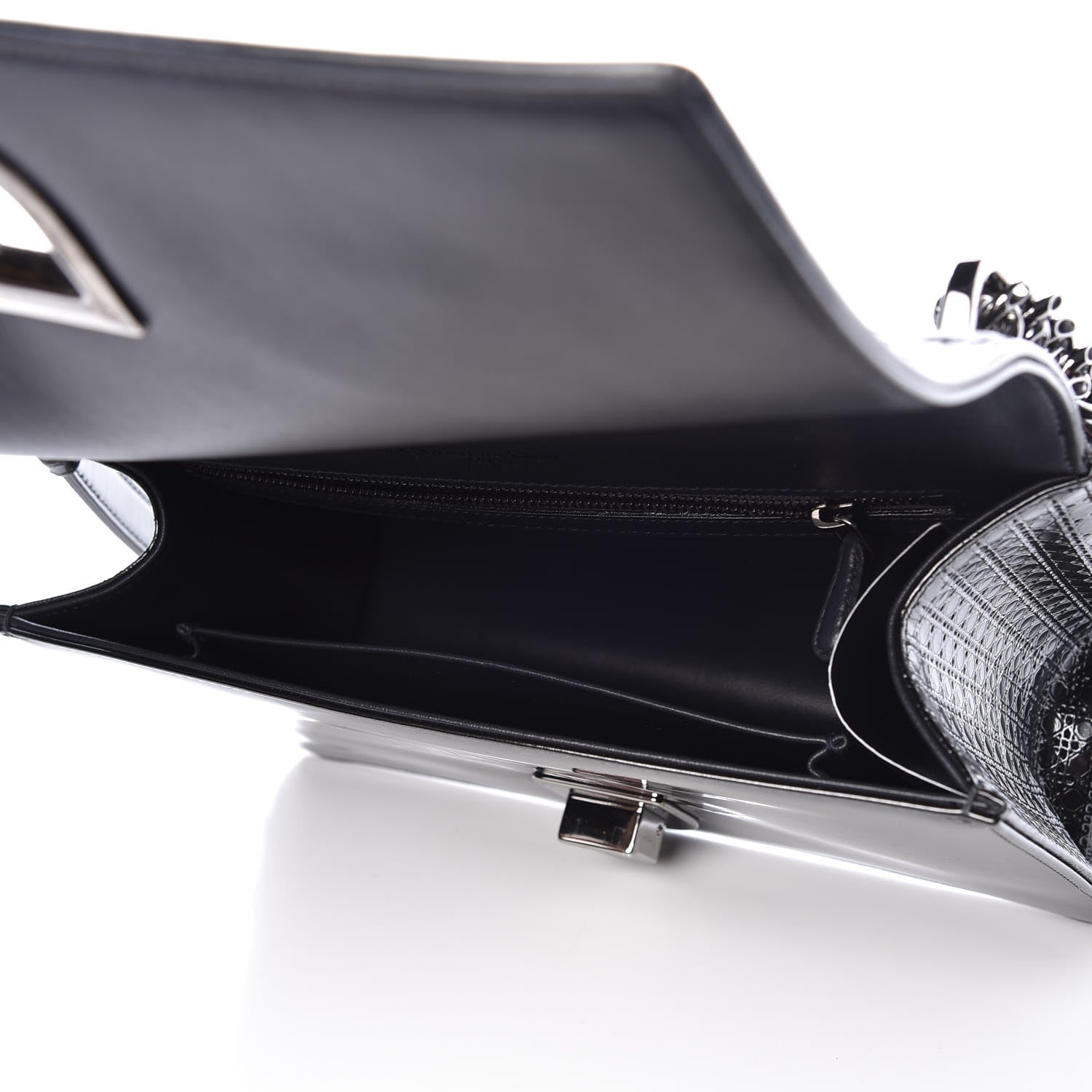 Christian Dior Metallic Patent Micro-Cannage Medium Diorama Flap Bag Graphite 5 of 8