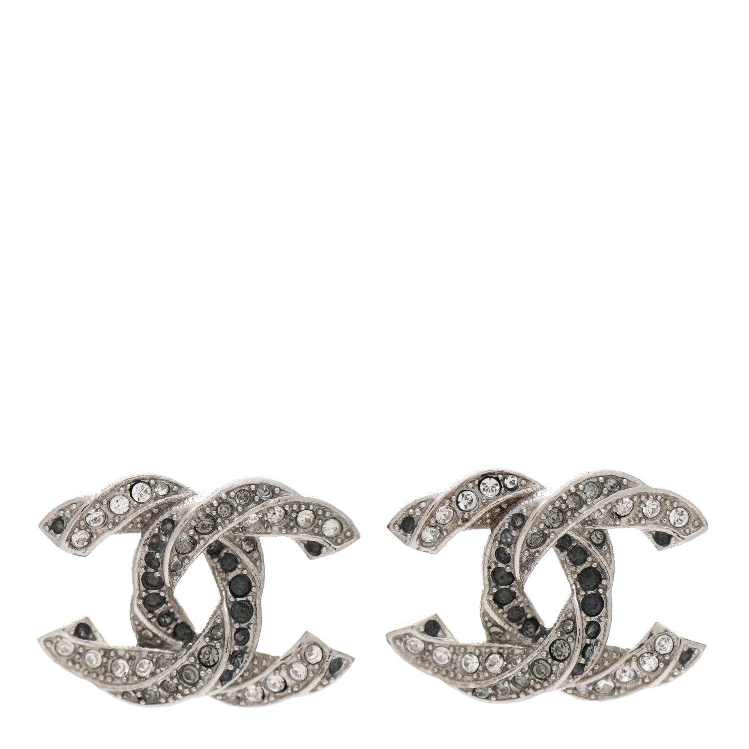 Chanel Crystal CC Twisted Earrings Silver 1 of 5