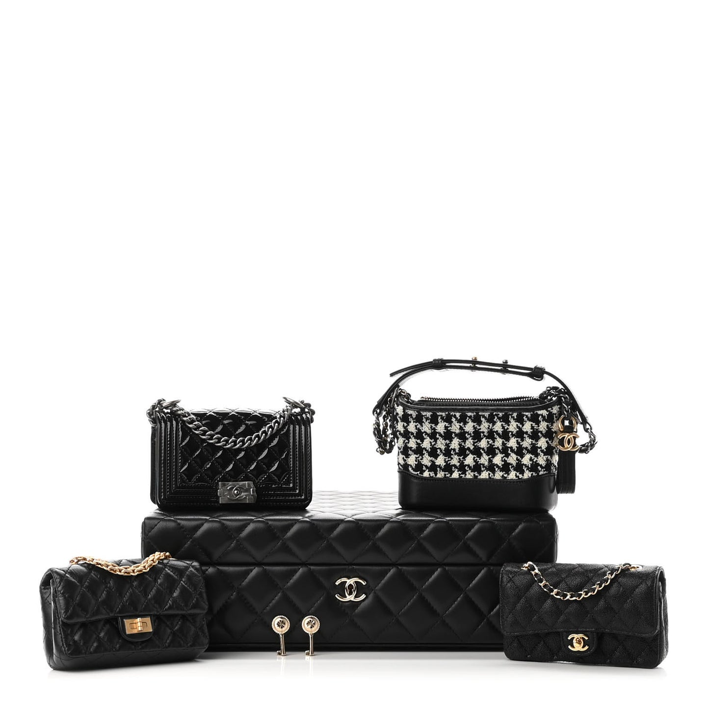 Lambskin Calfskin Tweed Success Story Set of 4 Minis Bags Black