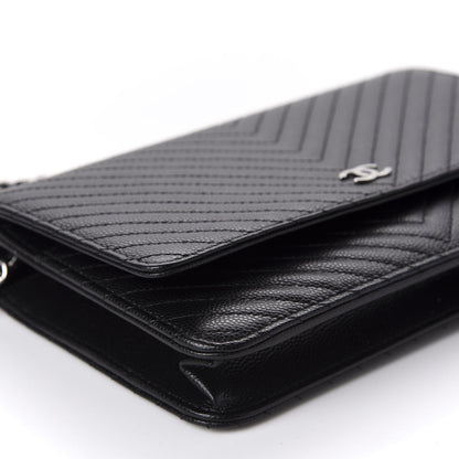 Chanel Caviar Chevron Quilted Wallet On Chain WOC Black 6 of 14