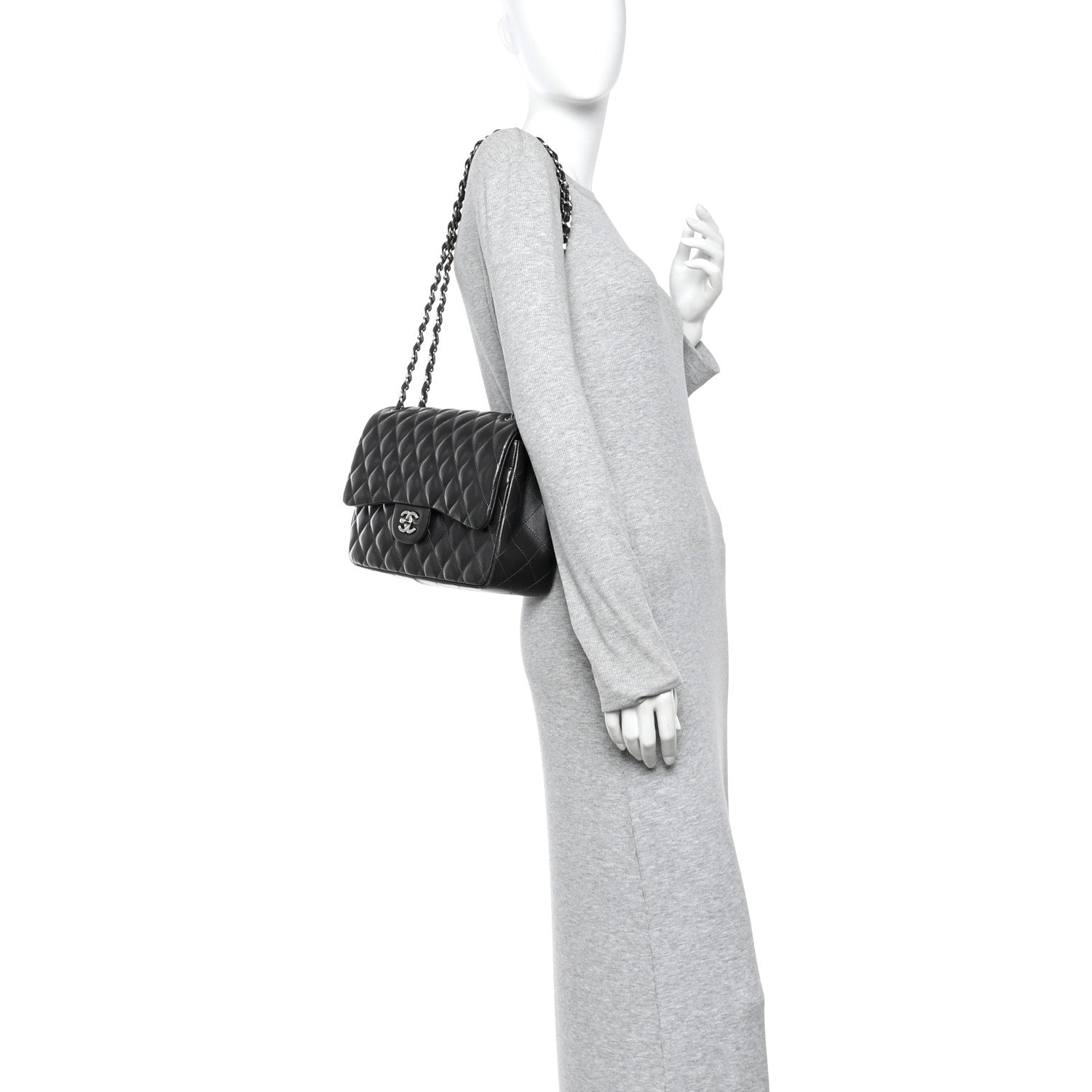 Chanel Lambskin Quilted Jumbo Double Flap Dark Grey 2 of 10