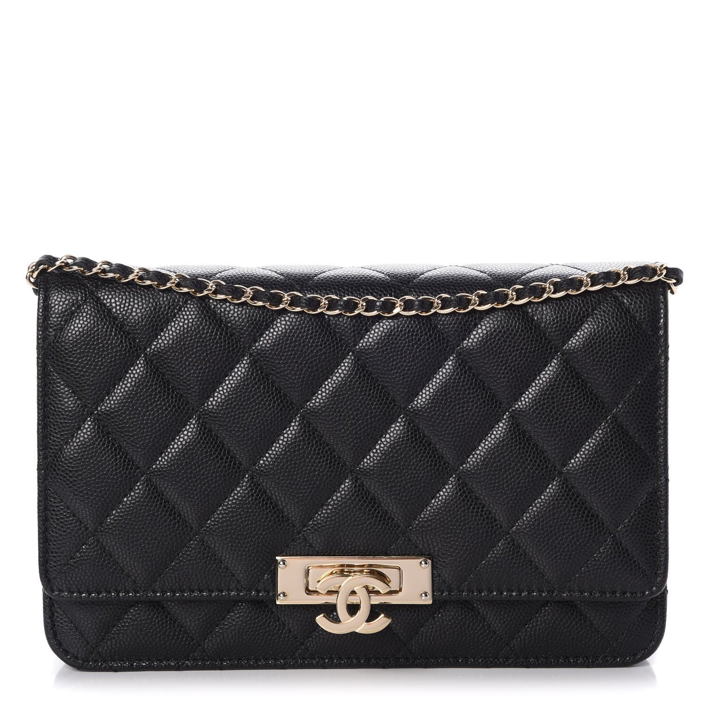 Caviar Quilted Golden Class Wallet On Chain WOC Black