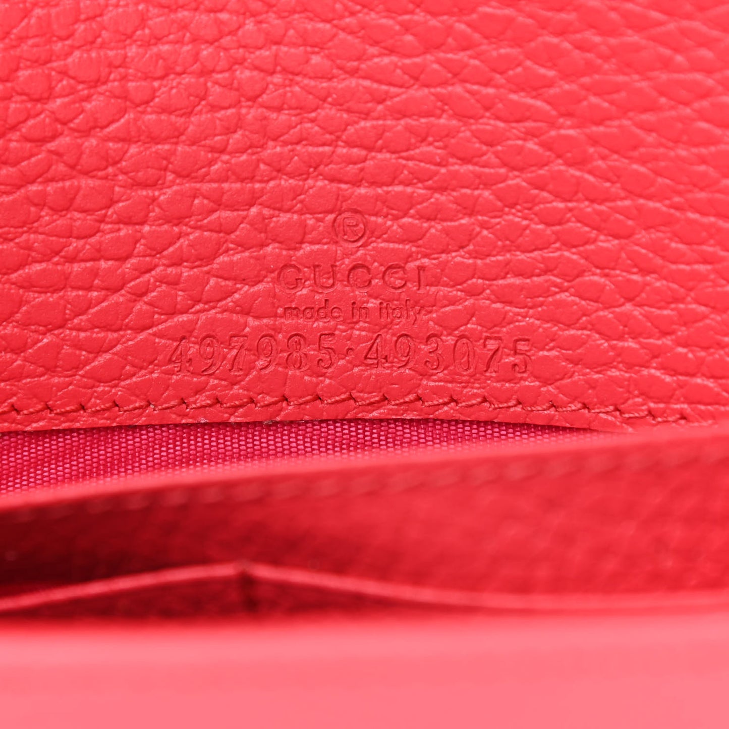 Dollar Calfskin Enamel Monochrome Mini GG Marmont Chain Wallet Runway Coral