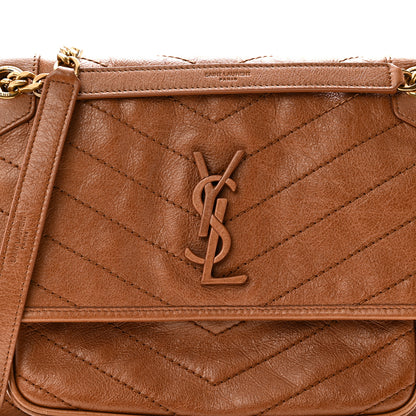 Saint Laurent Crinkled Calfskin Matelasse Monogram Medium Niki Chain Satchel Caramel 8 of 10