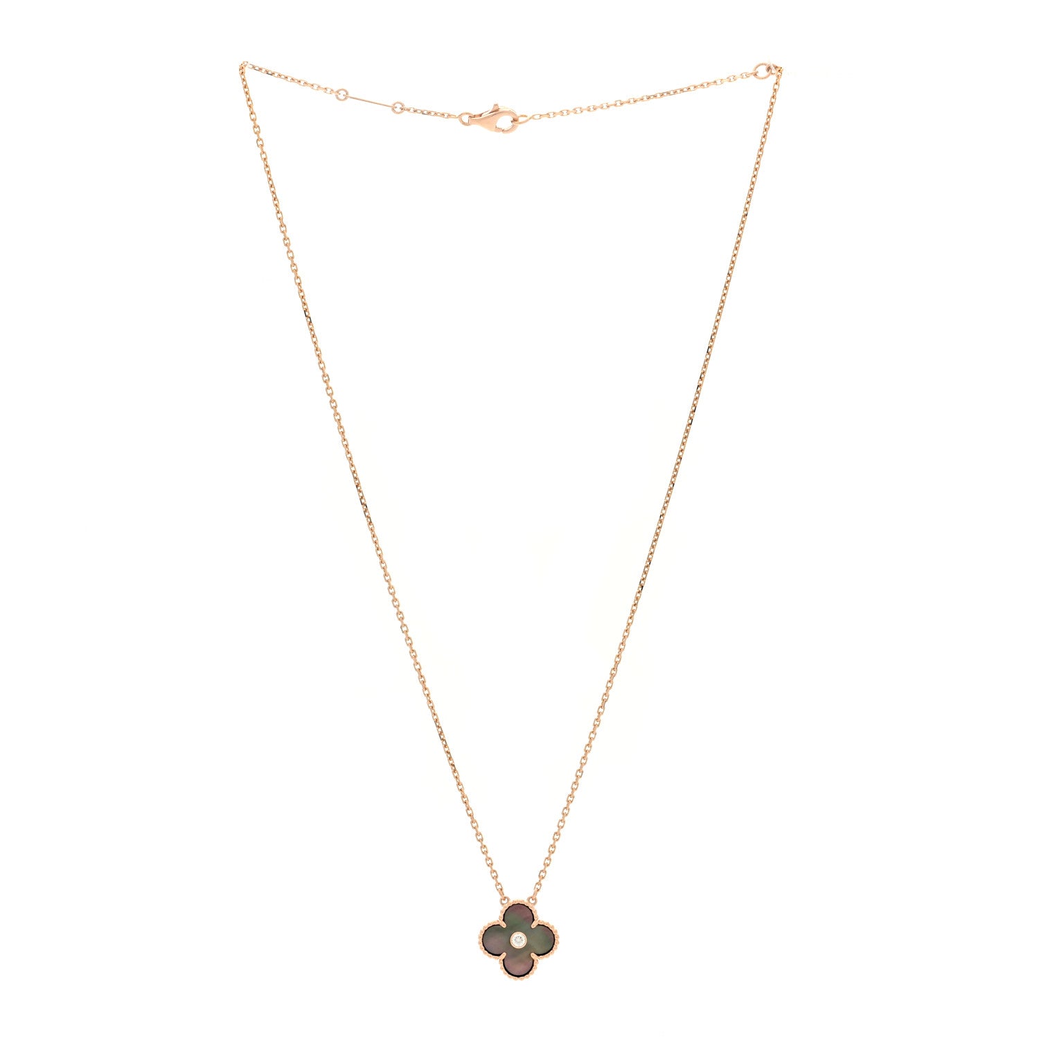 Van Cleef & Arpels 18K Rose Gold Diamond Grey Mother of Pearl Vintage Alhambra Pendant Necklace 3 of 5
