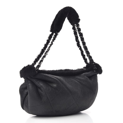 Chanel Shearling Suede Lambskin Stitched Hobo Black 3 of 10