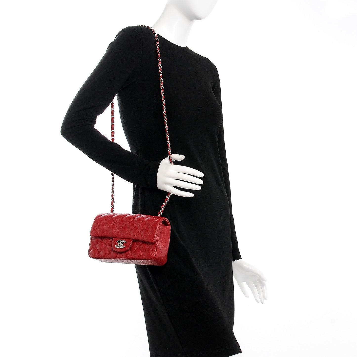 Caviar Quilted Mini Rectangular Flap Red