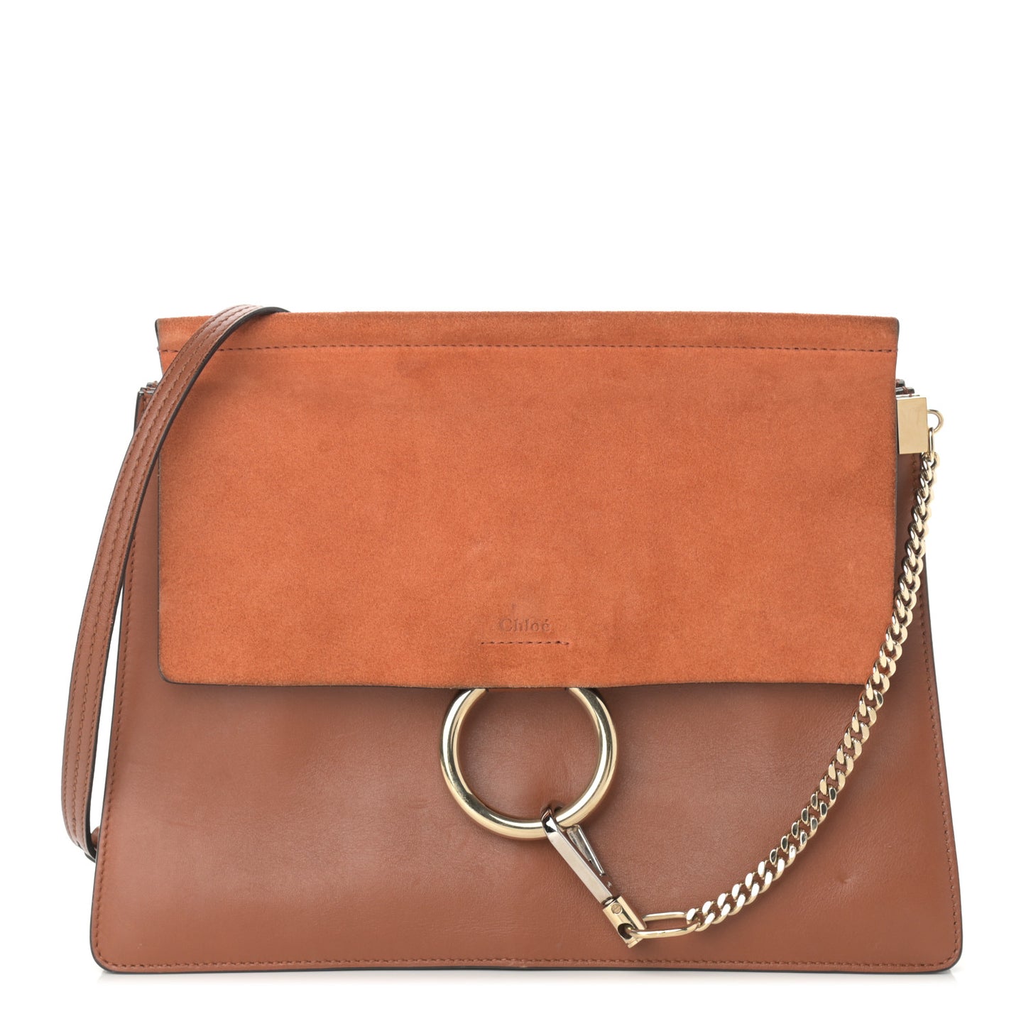 Suede Calfskin Medium Faye Shoulder Bag Tobacco