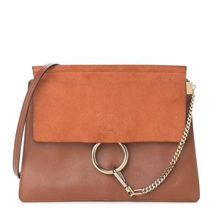 Chloe Suede Calfskin Medium Faye Shoulder Bag Tobacco 1 of 14