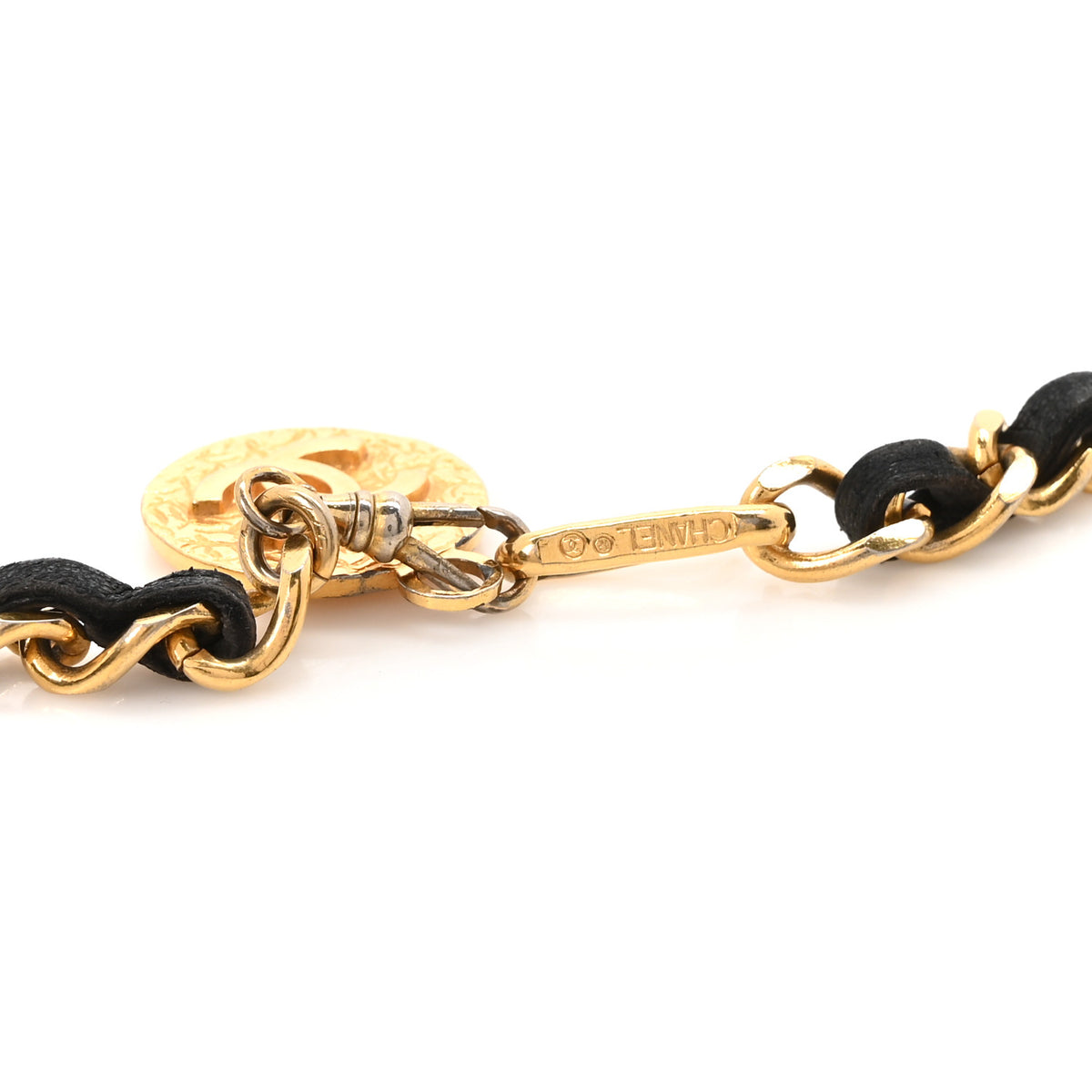 Lambskin Chain CC Medallion Belt Black Gold