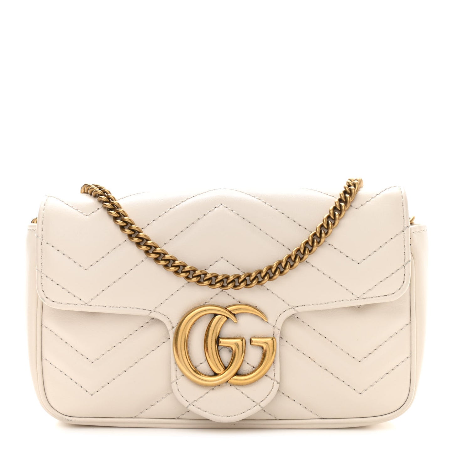 Calfskin Matelasse Super Mini GG Marmont Shoulder Bag White
