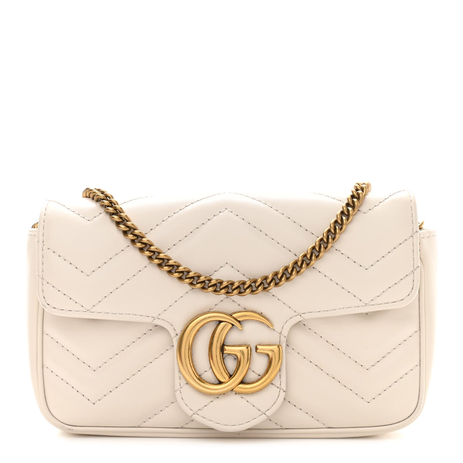Gucci Calfskin Matelasse Super Mini GG Marmont Shoulder Bag White 1 of 10